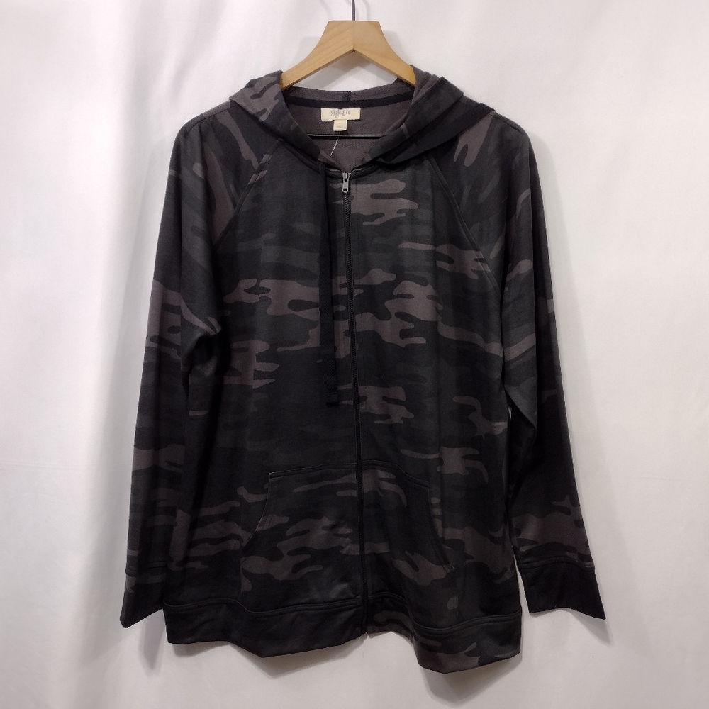 NWT Style & Co Camo Hoodie Women's L Green Boho Retro 90s Y2K Casual Comfy